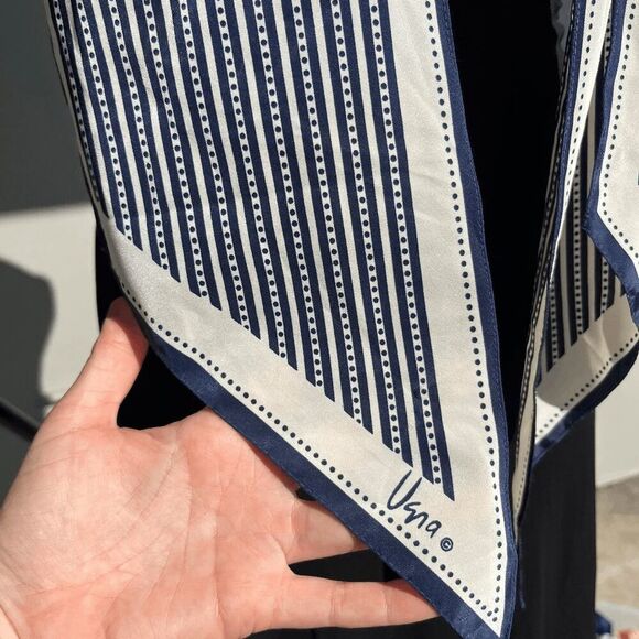 Vintage 70s Vera Neumann Long Mod Scarf Navy & White Geometric Stripes - Picture 6 of 6